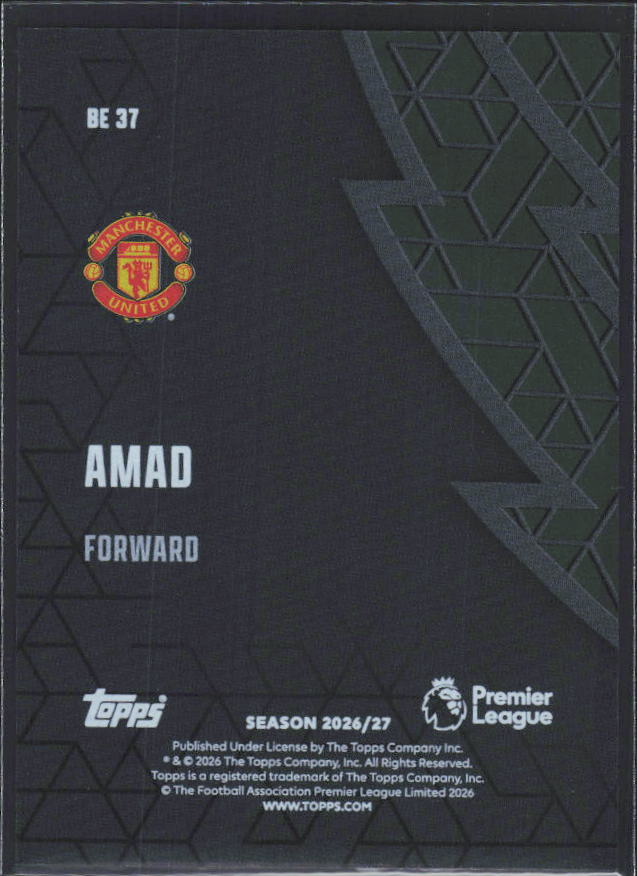 2026-27 Topps Premier League Amad #BE37 Black Edge Edition – baksida