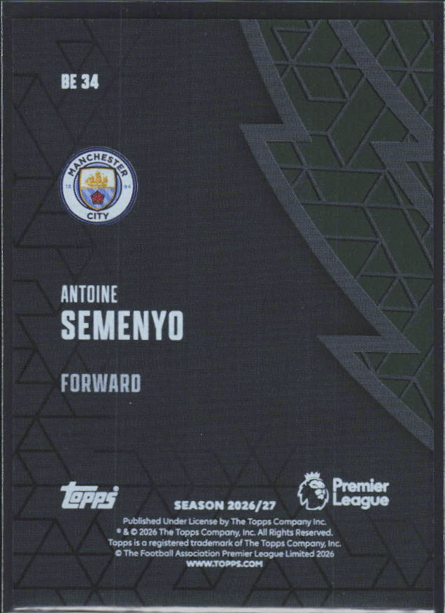 2026-27 Topps Premier League Antoine Semenyo #BE34 Black Edge Edition – baksida