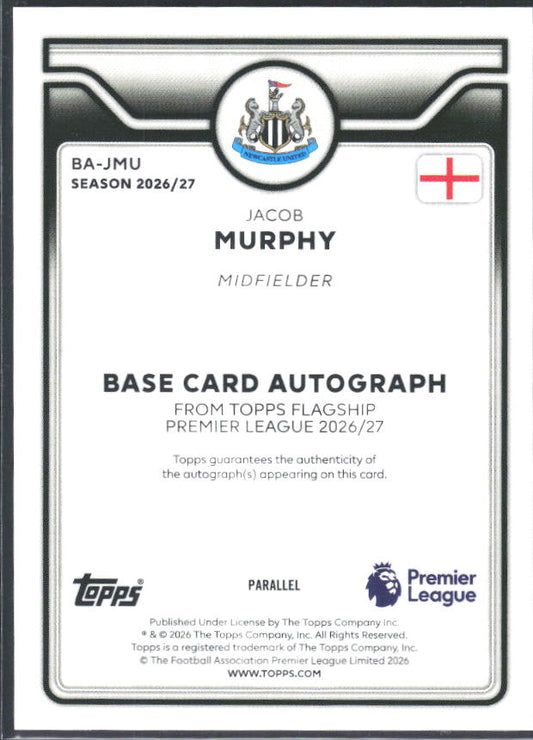 2026-27 Topps Premier League Jacob Murphy #BA-JMU Autograph Orange /25 – baksida