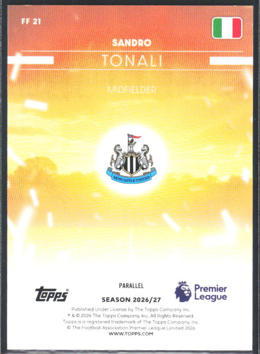 2026-27 Topps Premier League Sandro Tonali #FF21 Flying the Flag – baksida