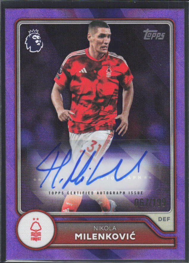 2026-27 Topps Premier League Nikola Milenković #BA-NM Autograph Purple /199 – framsida