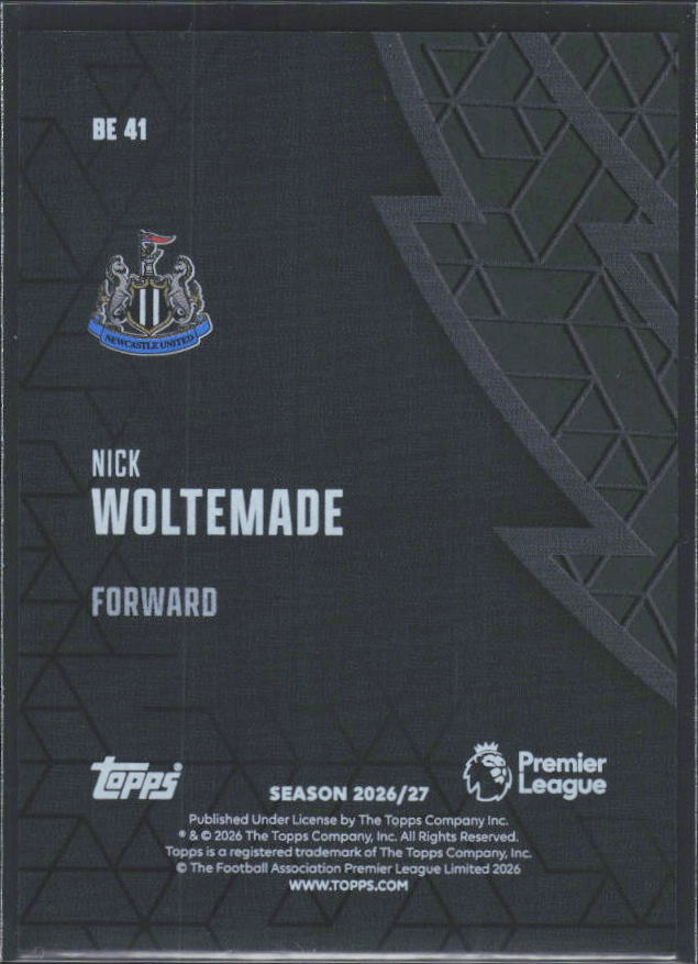 2026-27 Topps Premier League Nick Woltemade #BE41 Black Edge Edition – baksida