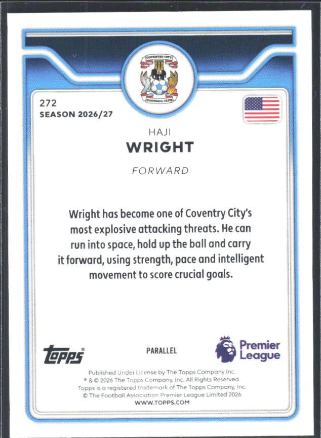 2026-27 Topps Premier League Haji Wright #272 Green /99 – baksida