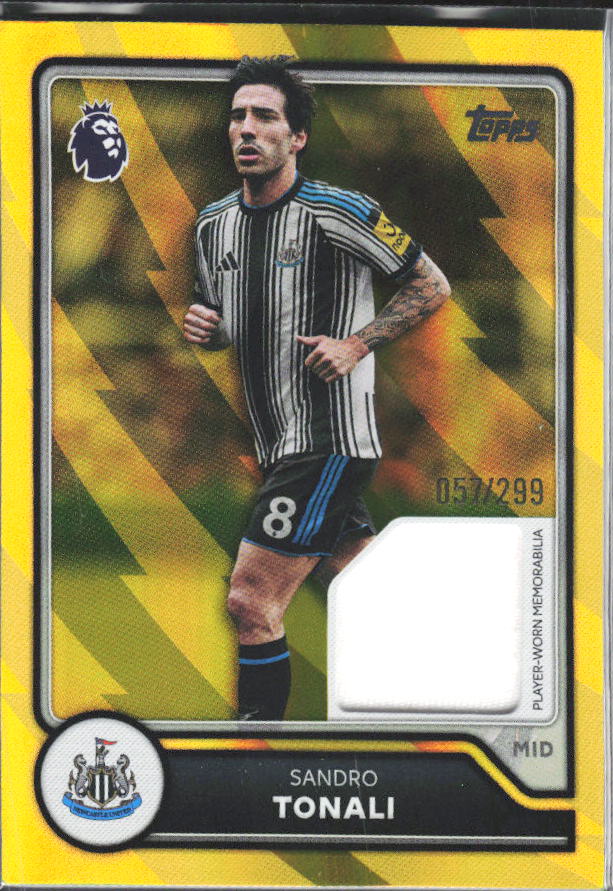2026-27 Topps Premier League Sandro Tonali #BR-ST Relic Yellow /299 – framsida