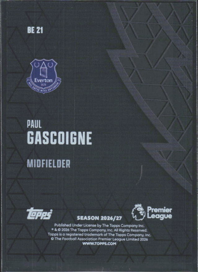 2026-27 Topps Premier League Paul Gascoigne #BE21 Black Edge Edition – baksida