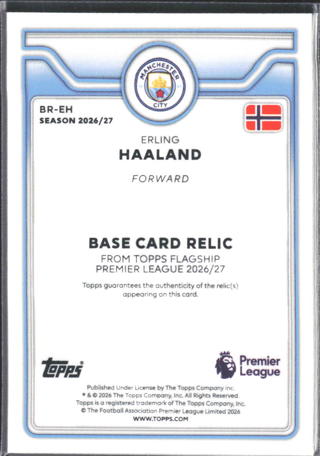 2026-27 Topps Premier League Erling Haaland #BR-EH Relic – baksida