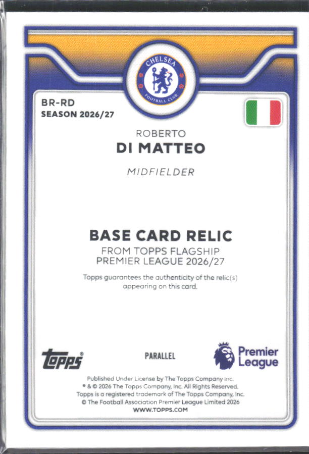 2026-27 Topps Premier League Roberto Di Matteo #BR-RD Relic Purple /199 – baksida
