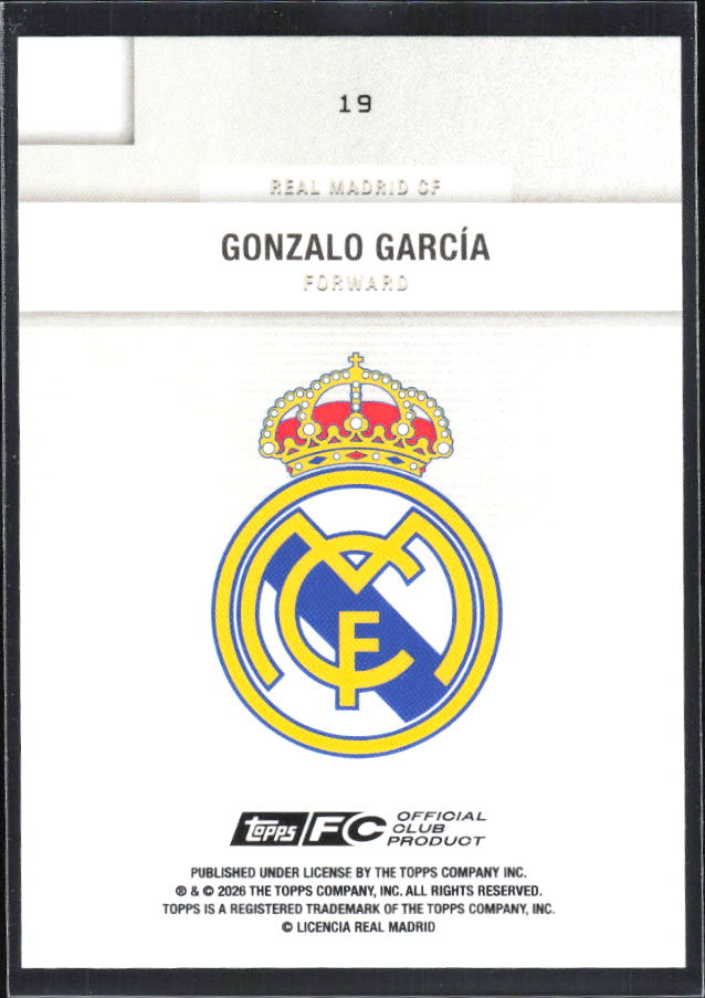 2025-26 Topps Real Madrid Team Set #19 Gonzalo García – baksida