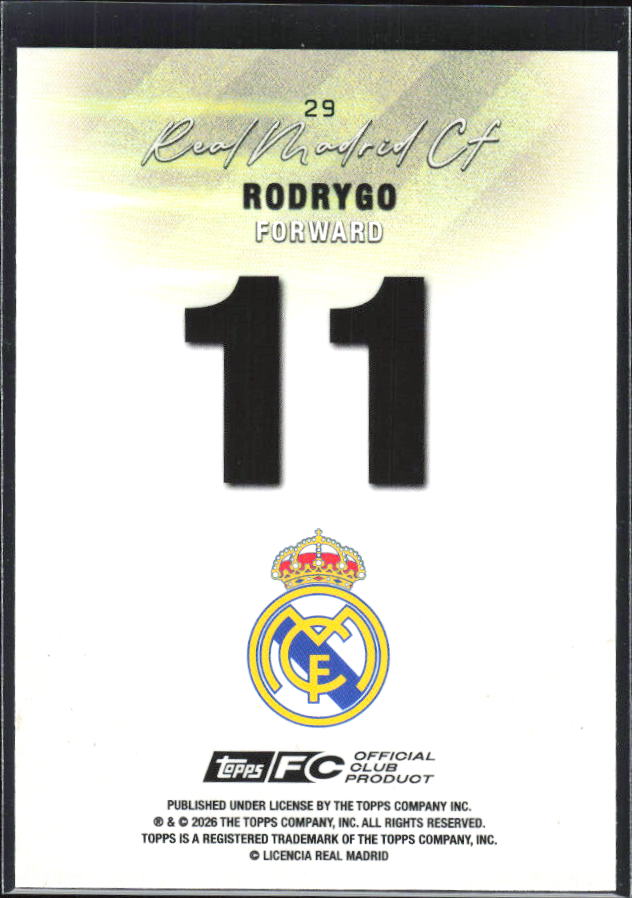 2025-26 Topps Real Madrid Team Set #29 Rodrygo – baksida