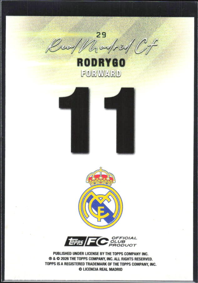 2025-26 Topps Real Madrid Team Set #29 Rodrygo – baksida