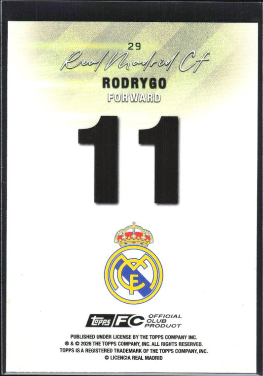 2025-26 Topps Real Madrid Team Set #29 Rodrygo – baksida