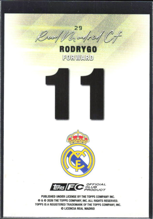 2025-26 Topps Real Madrid Team Set #29 Rodrygo – baksida