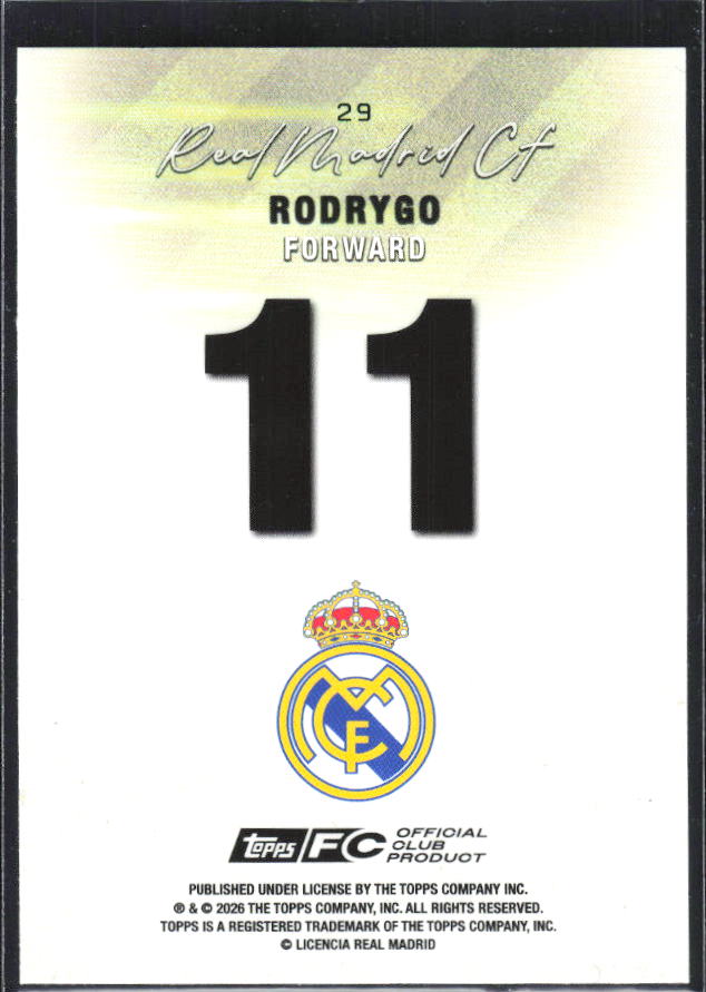2025-26 Topps Real Madrid Team Set #29 Rodrygo – baksida