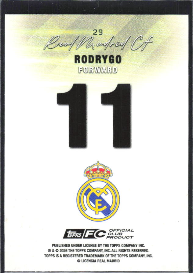 2025-26 Topps Real Madrid Team Set #29 Rodrygo – baksida