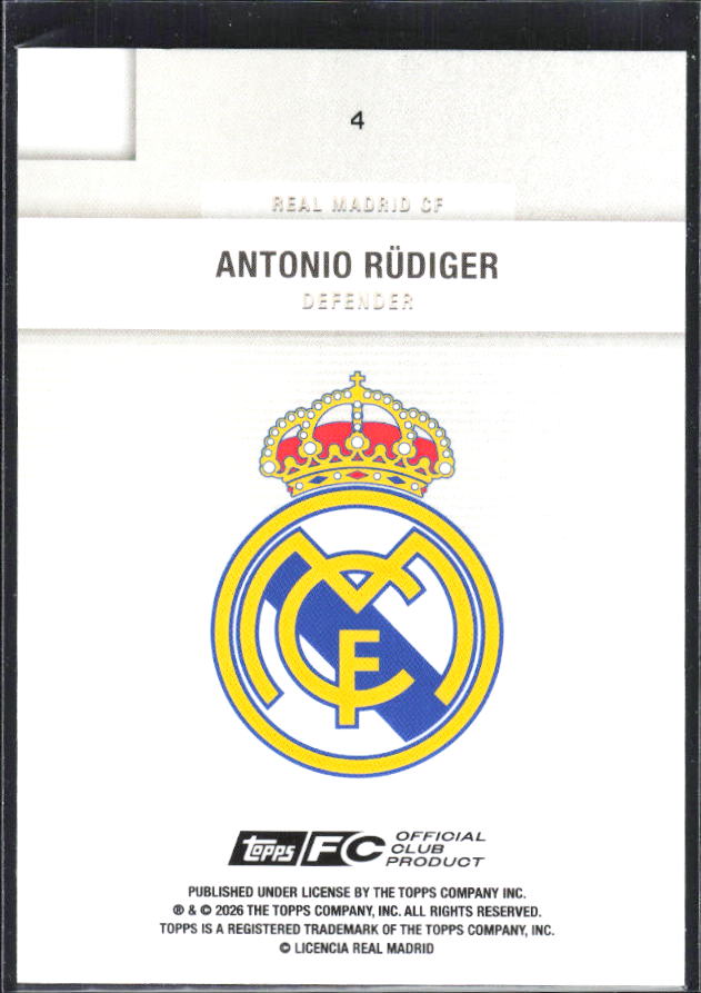 2025-26 Topps Real Madrid Team Set #4 Antonio Rüdiger – baksida