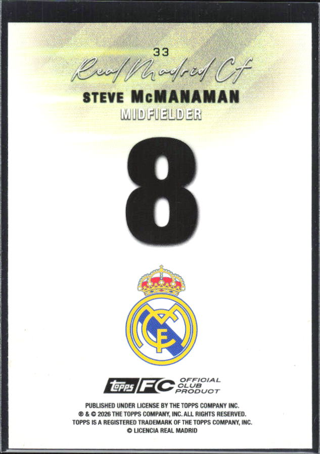 2025-26 Topps Real Madrid Team Set #33 Steve McManaman – baksida
