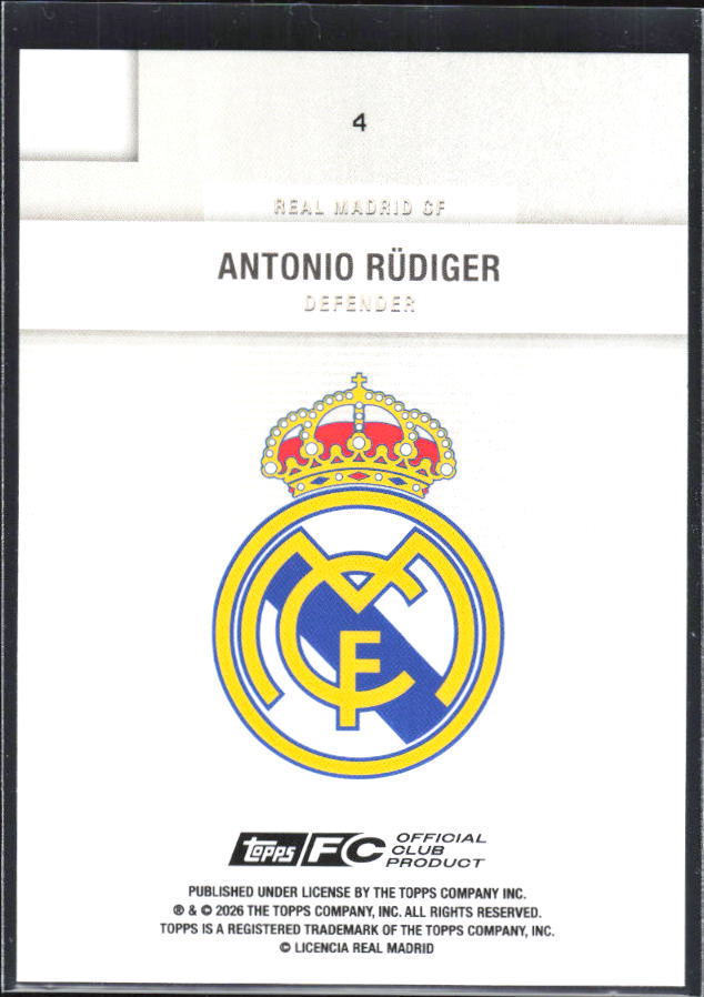 2025-26 Topps Real Madrid Team Set #4 Antonio Rüdiger – baksida