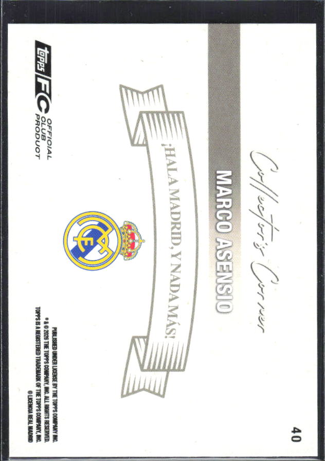2025-26 Topps Real Madrid Team Set #40 Marco Asensio – baksida