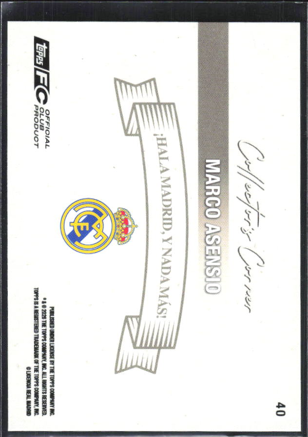 2025-26 Topps Real Madrid Team Set #40 Marco Asensio – baksida