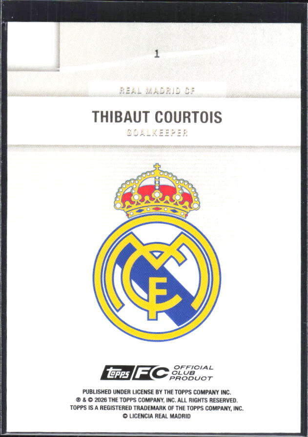 2025-26 Topps Real Madrid Team Set #1 Thibaut Courtois – baksida