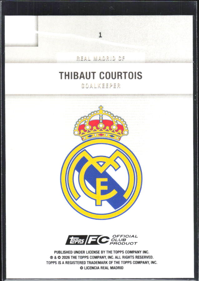 2025-26 Topps Real Madrid Team Set #1 Thibaut Courtois – baksida