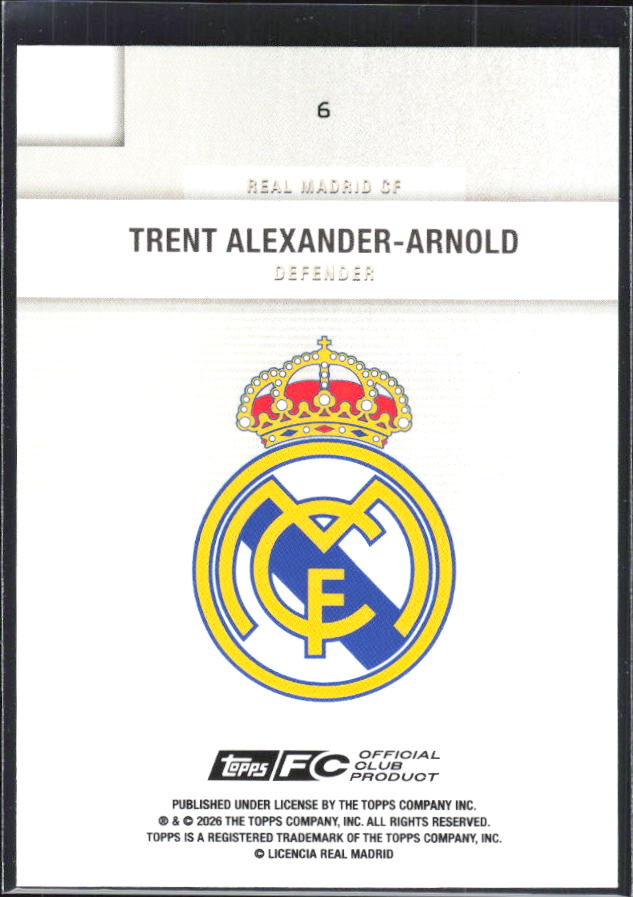 2025-26 Topps Real Madrid Team Set #6 Trent Alexander-Arnold – baksida