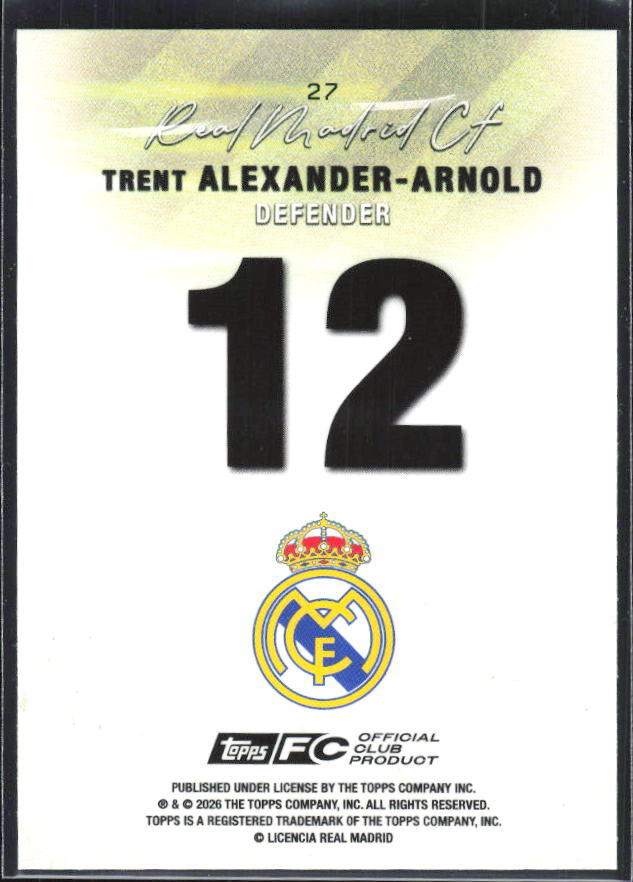 2025-26 Topps Real Madrid Team Set #27 Trent Alexander-Arnold – baksida