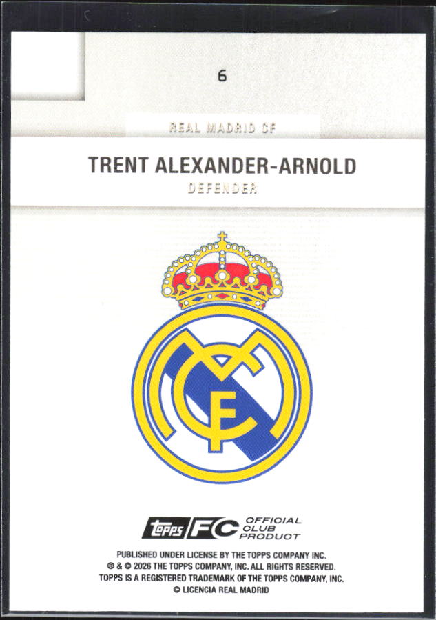 2025-26 Topps Real Madrid Team Set #6 Trent Alexander-Arnold – baksida