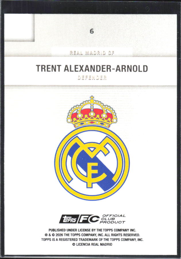 2025-26 Topps Real Madrid Team Set #6 Trent Alexander-Arnold – baksida