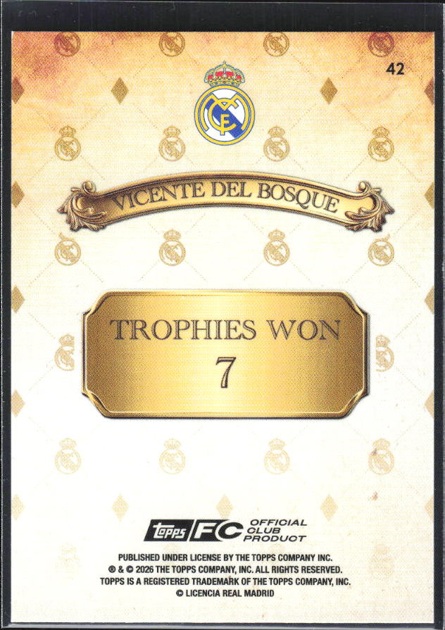 2025-26 Topps Real Madrid Team Set #42 Vicente del Bosque – baksida