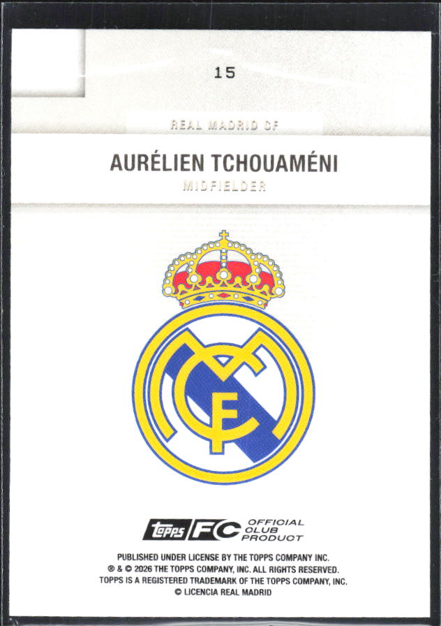 2025-26 Topps Real Madrid Team Set #15 Aurélien Tchouaméni – baksida