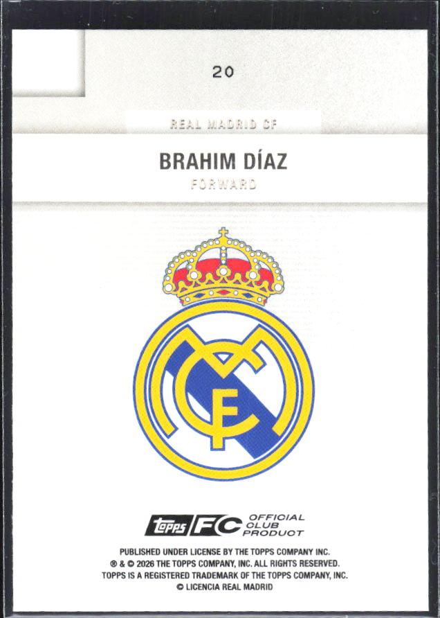 2025-26 Topps Real Madrid Team Set #20 Brahim Díaz – baksida