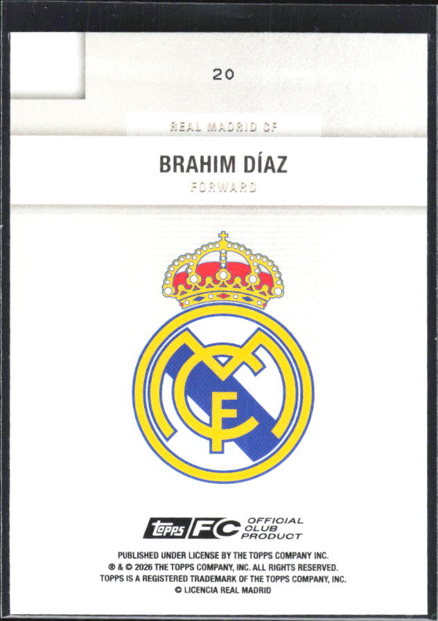 2025-26 Topps Real Madrid Team Set #20 Brahim Díaz – baksida