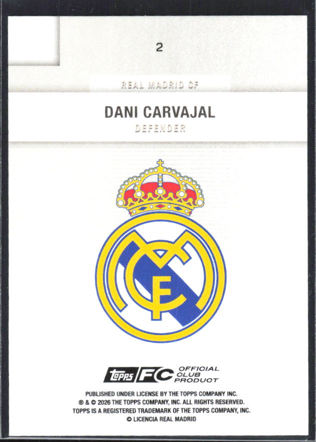 2025-26 Topps Real Madrid Team Set #2 Dani Carvajal – baksida
