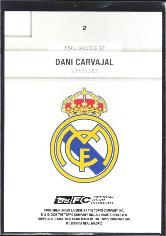 2025-26 Topps Real Madrid Team Set #2 Dani Carvajal – baksida