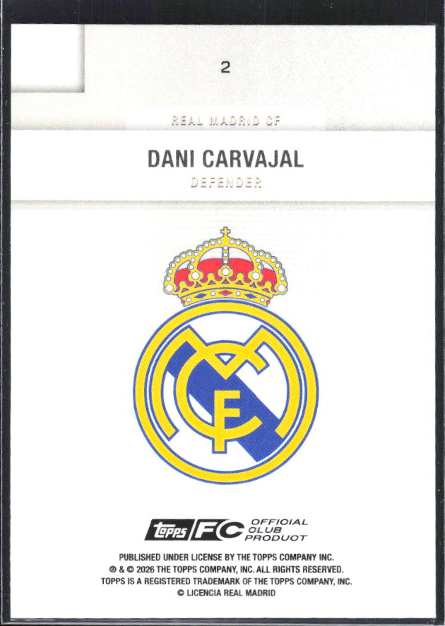2025-26 Topps Real Madrid Team Set #2 Dani Carvajal – baksida