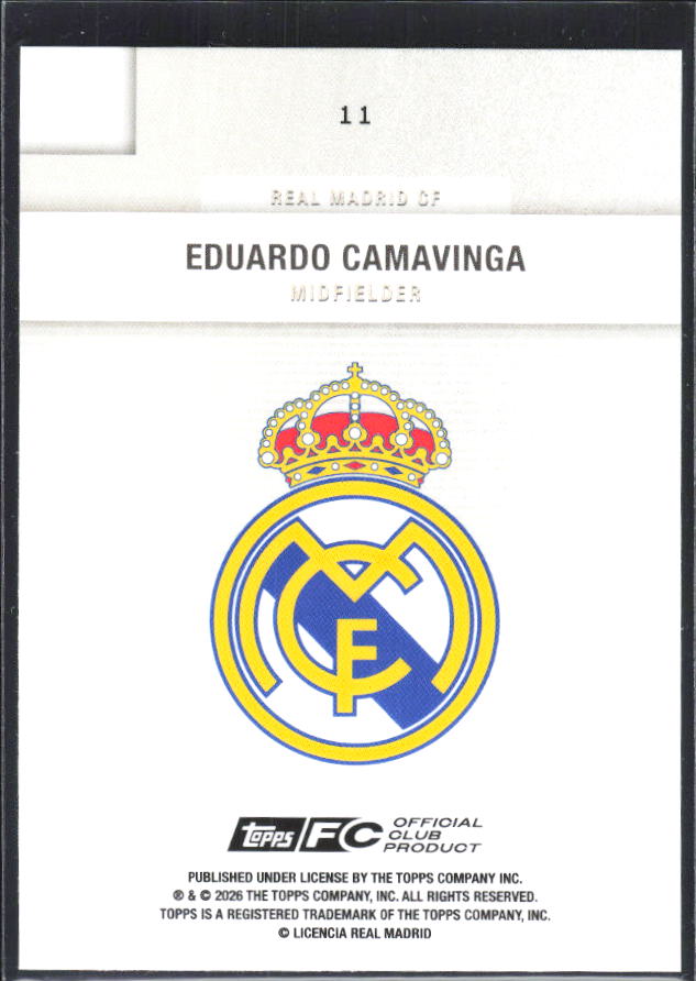 2025-26 Topps Real Madrid Team Set #11 Eduardo Camavinga – baksida