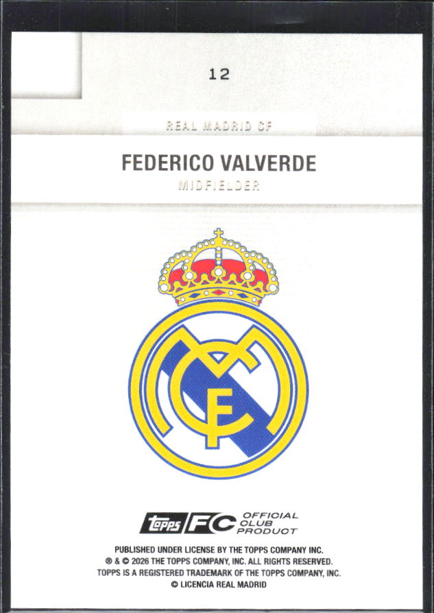 2025-26 Topps Real Madrid Team Set #12 Federico Valverde – baksida