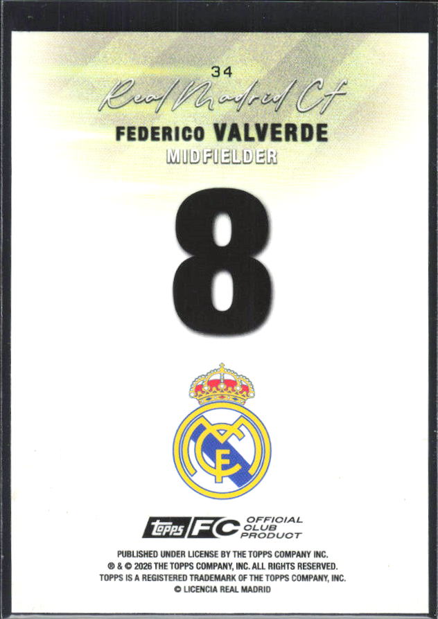 2025-26 Topps Real Madrid Team Set #34 Federico Valverde – baksida
