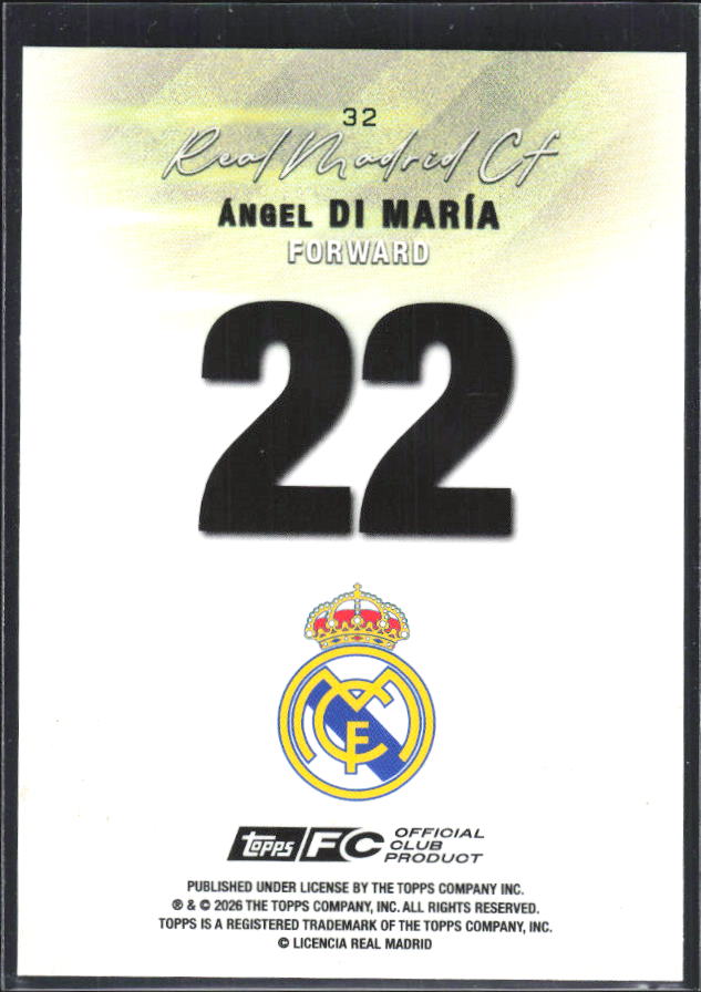 2025-26 Topps Real Madrid Team Set #32 Ángel Di María – baksida