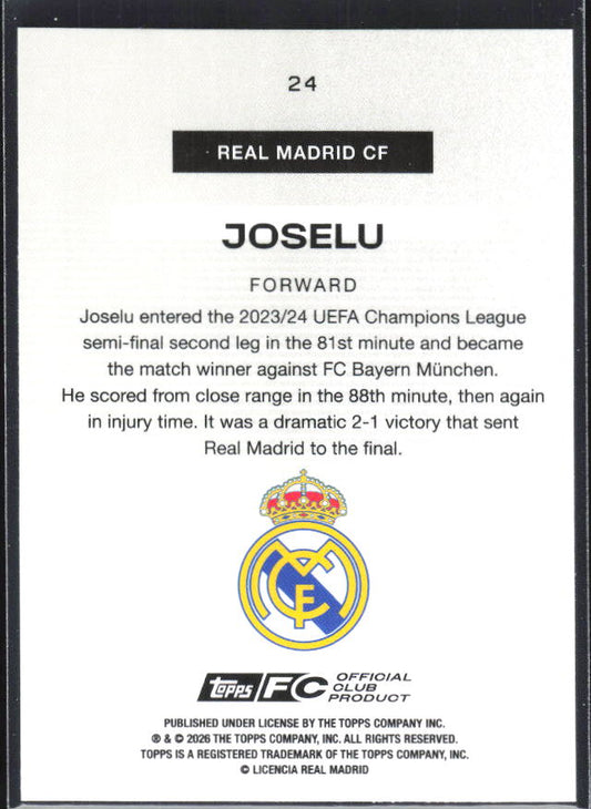 2025-26 Topps Real Madrid Team Set #24 Joselu – baksida