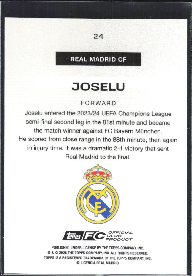 2025-26 Topps Real Madrid Team Set #24 Joselu – baksida