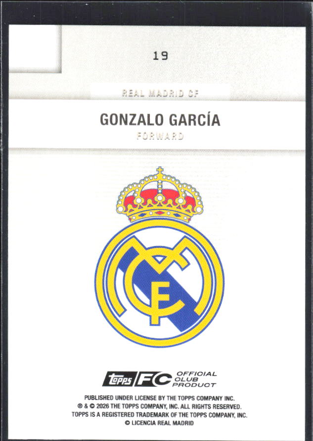 2025-26 Topps Real Madrid Team Set #19 Gonzalo García – baksida