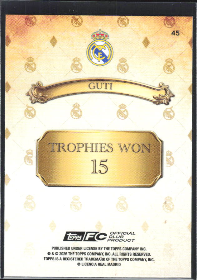 2025-26 Topps Real Madrid Team Set #45 Guti – baksida