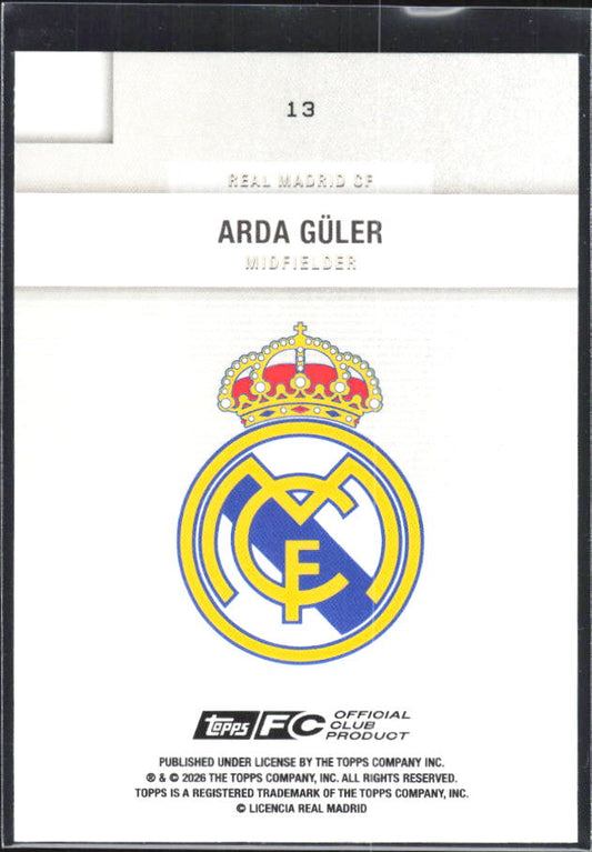 2025-26 Topps Real Madrid Team Set #13 Arda Güler – baksida