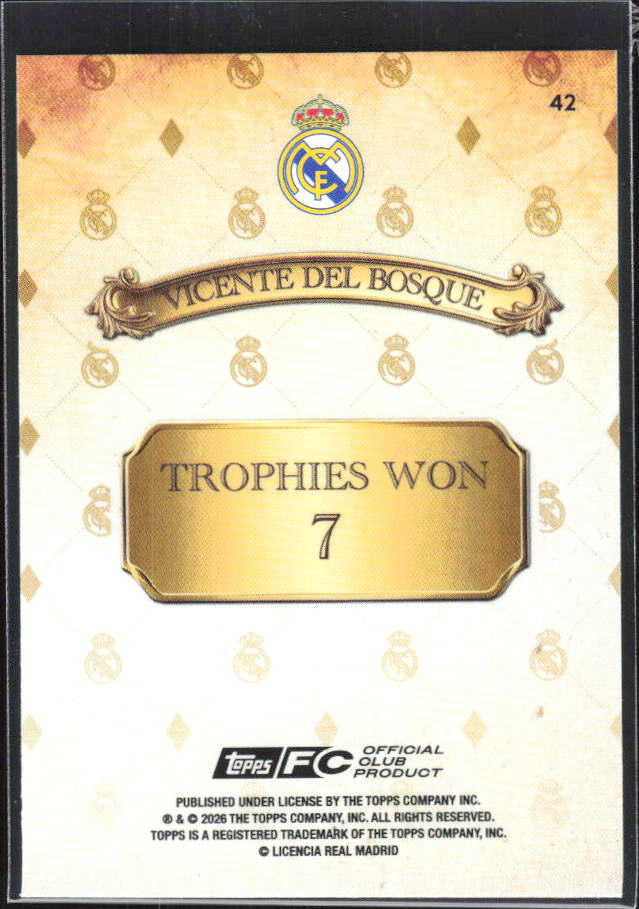 2025-26 Topps Real Madrid Team Set #42 Vicente del Bosque – baksida