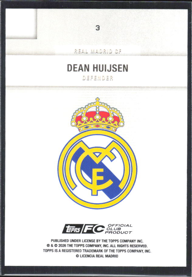 2025-26 Topps Real Madrid Team Set #3 Dean Huijsen – baksida