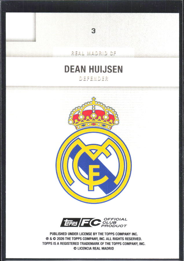 2025-26 Topps Real Madrid Team Set #3 Dean Huijsen – baksida