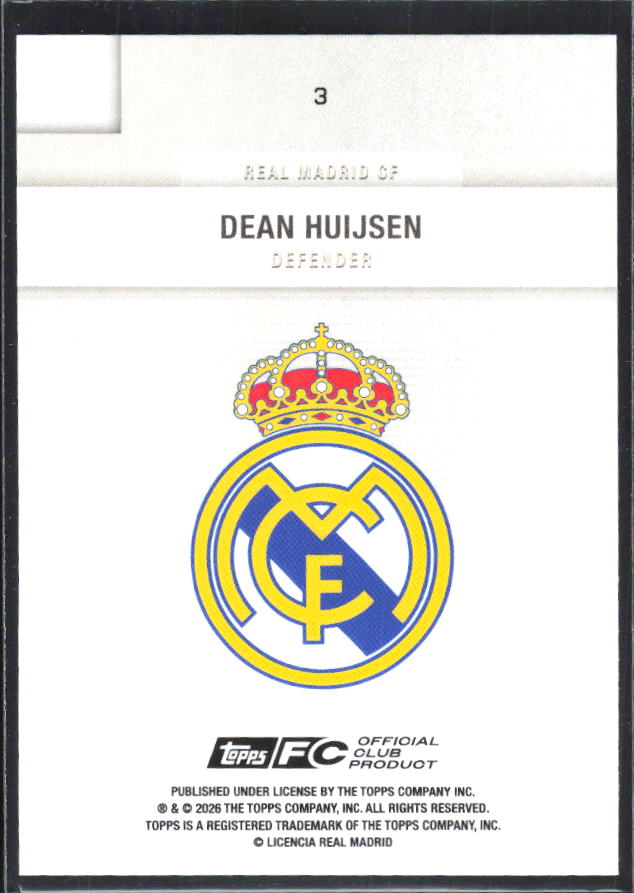 2025-26 Topps Real Madrid Team Set #3 Dean Huijsen – baksida