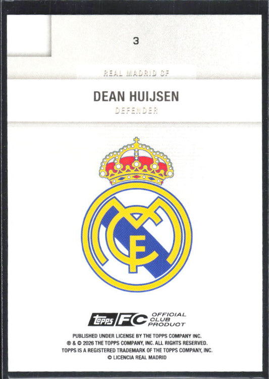 2025-26 Topps Real Madrid Team Set #3 Dean Huijsen – baksida
